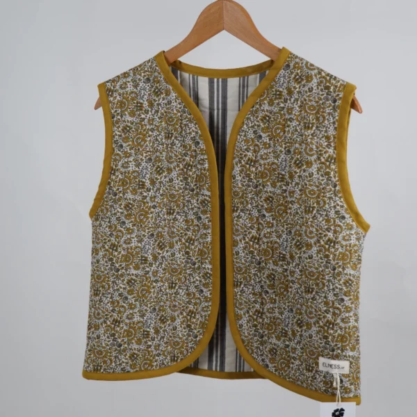 Gilet matelassé réversible unique fleur jaune-rayures