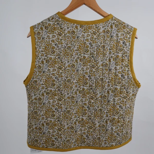 Gilet matelassé réversible unique fleur jaune-rayures