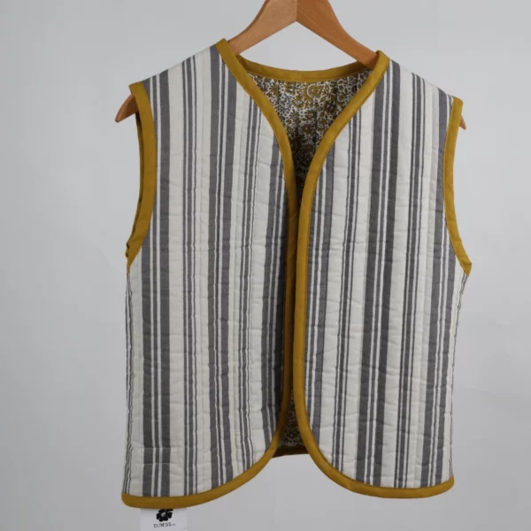 Gilet matelassé réversible unique fleur jaune-rayures