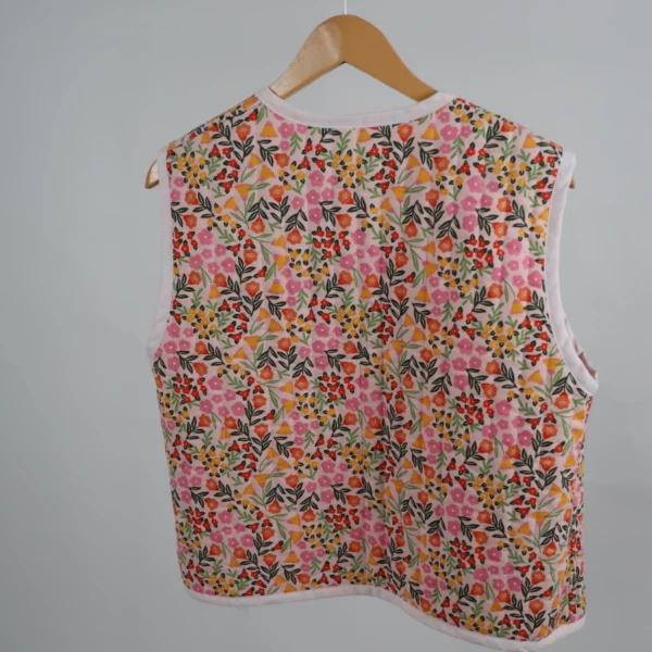 Gilet matelassé réversible unique fleur rose carreaux