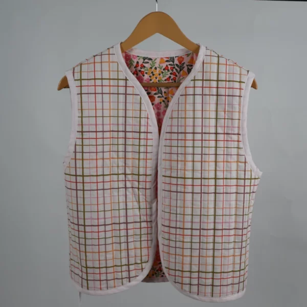 Gilet matelassé réversible unique fleur rose carreaux