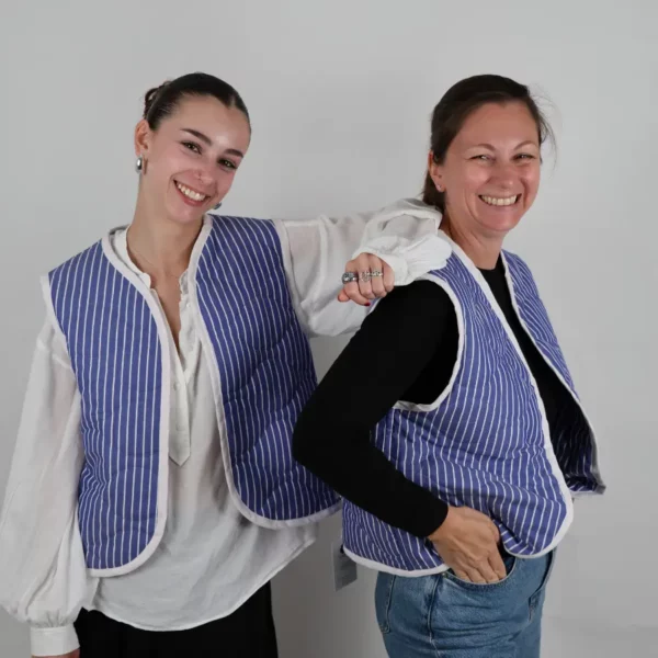 Gilet matelassé réversible unique bleu rayures
