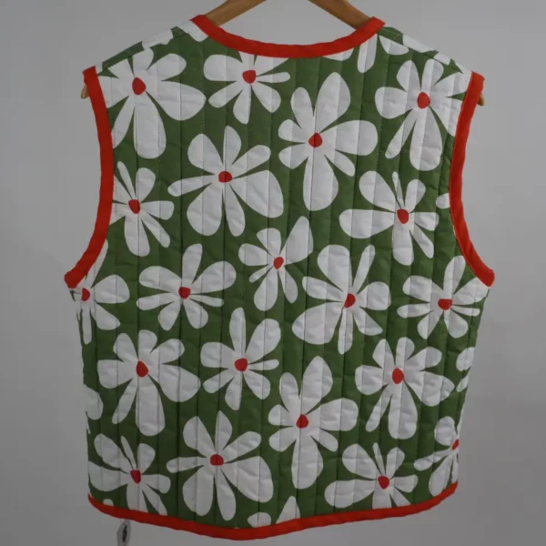 Gilet matelassé réversible unique fleur verte-vichy