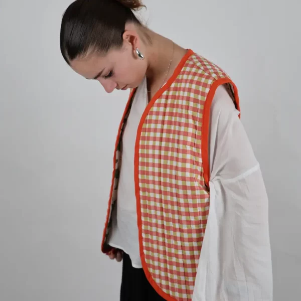 Gilet matelassé réversible unique fleur verte-vichy
