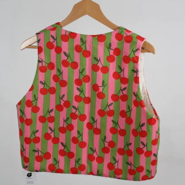 Gilet sans manches unique réversible cerise rayures vert-rose