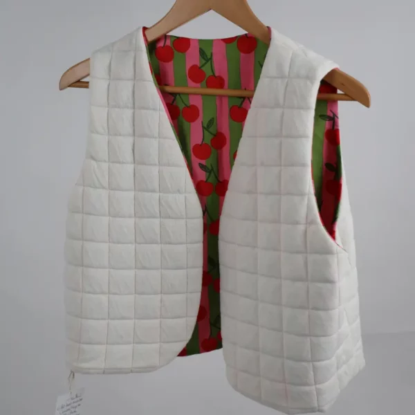 Gilet sans manches unique réversible cerise rayures vert-rose