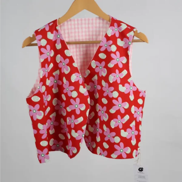 Gilet sans manches unique réversible fleur-vichy