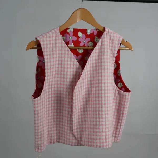 Gilet sans manches unique réversible fleur-vichy