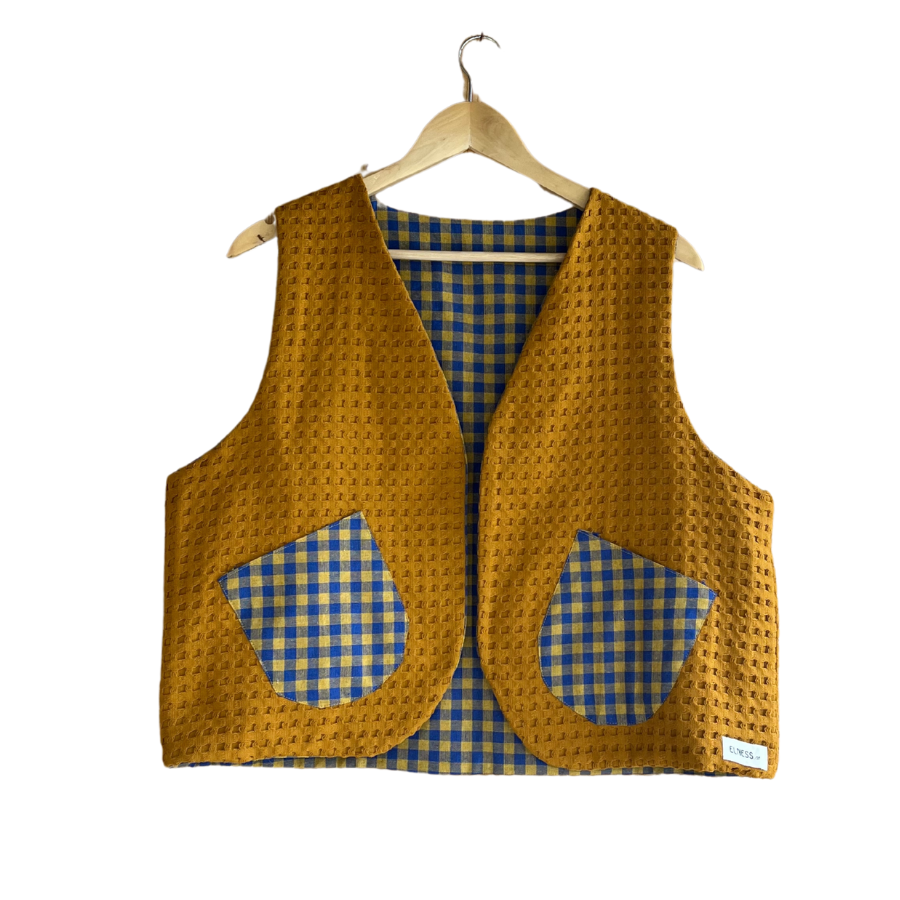 Gilet jaune vichy réversible unique sans manche