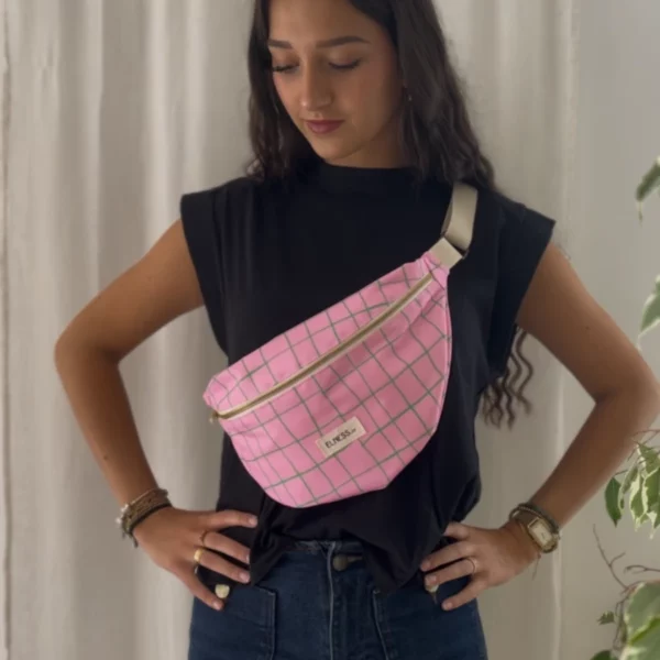 Sac Banane L carreaux rose