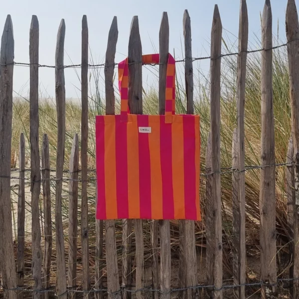 Tote bag à rayures rose et pêche