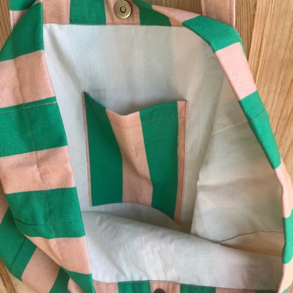Grand sac à rayures vert et pêche