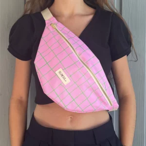 Sac Banane L carreaux rose