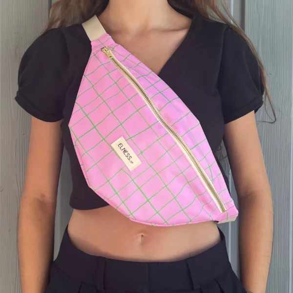 Sac Banane L carreaux rose