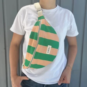 Sac banane à rayures vert et pêche