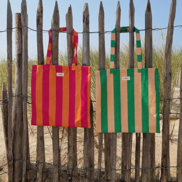 Tote bag à rayures rose et pêche