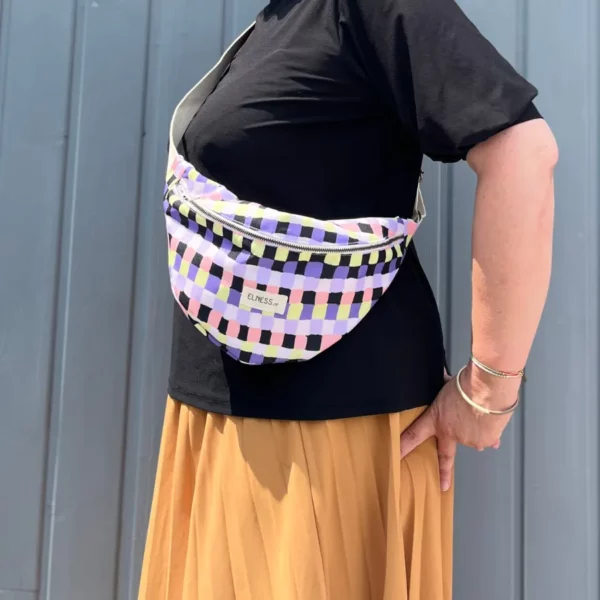 Sac Banane L quadrillés rose/mauve