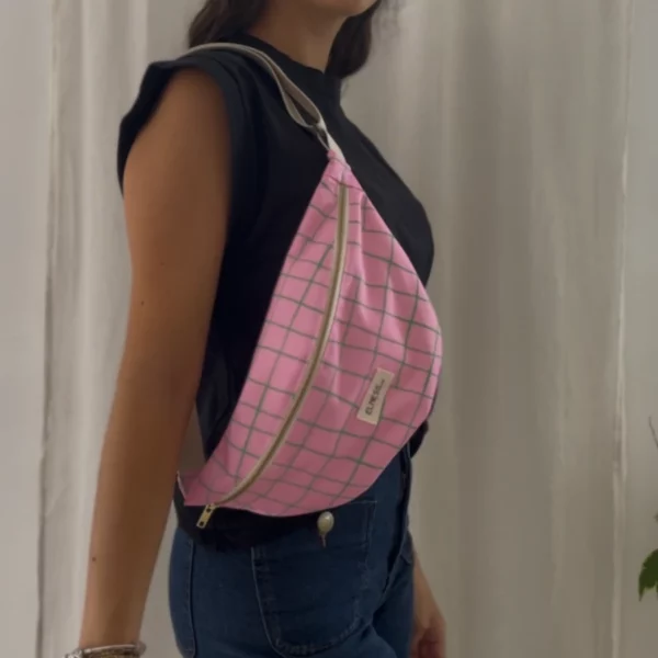 Sac Banane L carreaux rose