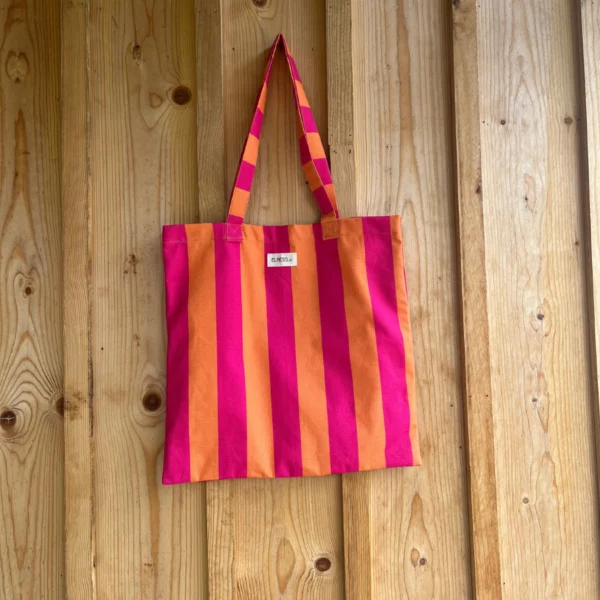 Tote bag à rayures rose et pêche
