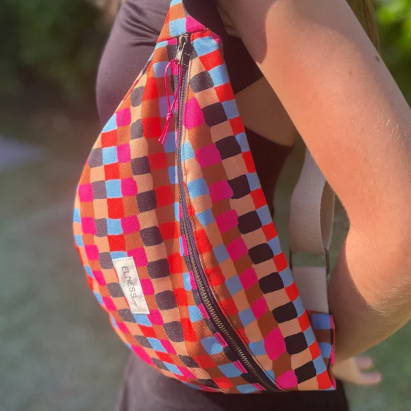 Sac Banane L quadrillés rouge-rose