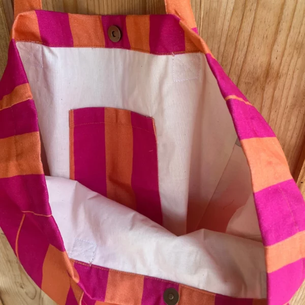 Grand sac à rayures rose et pêche