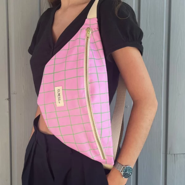 Sac Banane L carreaux rose