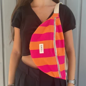 Sac banane rayures rose et pêche