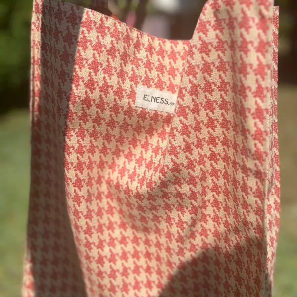 Tote Bag accordéons motif pied de poule rouge et beige