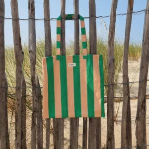 Tote bag à rayures vert et pêche