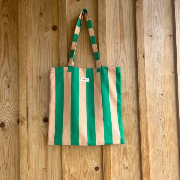 Tote bag à rayures vert et pêche