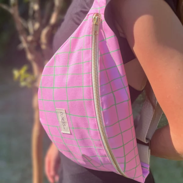 Sac Banane L carreaux rose