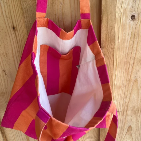 Tote bag à rayures rose et pêche