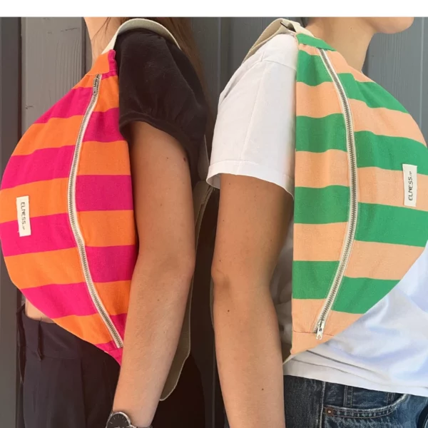 Sac banane rayures rose et pêche