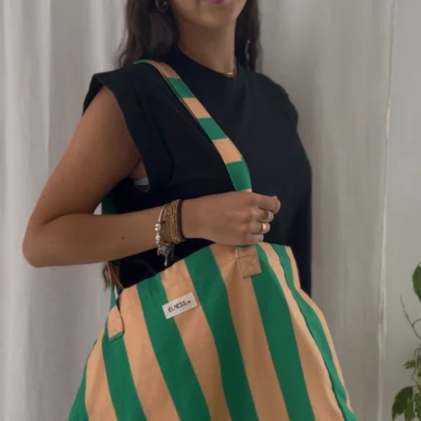 Grand sac à rayures vert et pêche