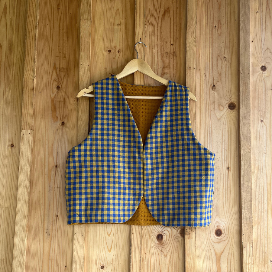 Gilet jaune vichy réversible unique sans manche