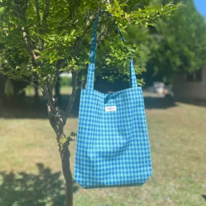 Tote Bag accordéons motif pied de poule bleu et beige