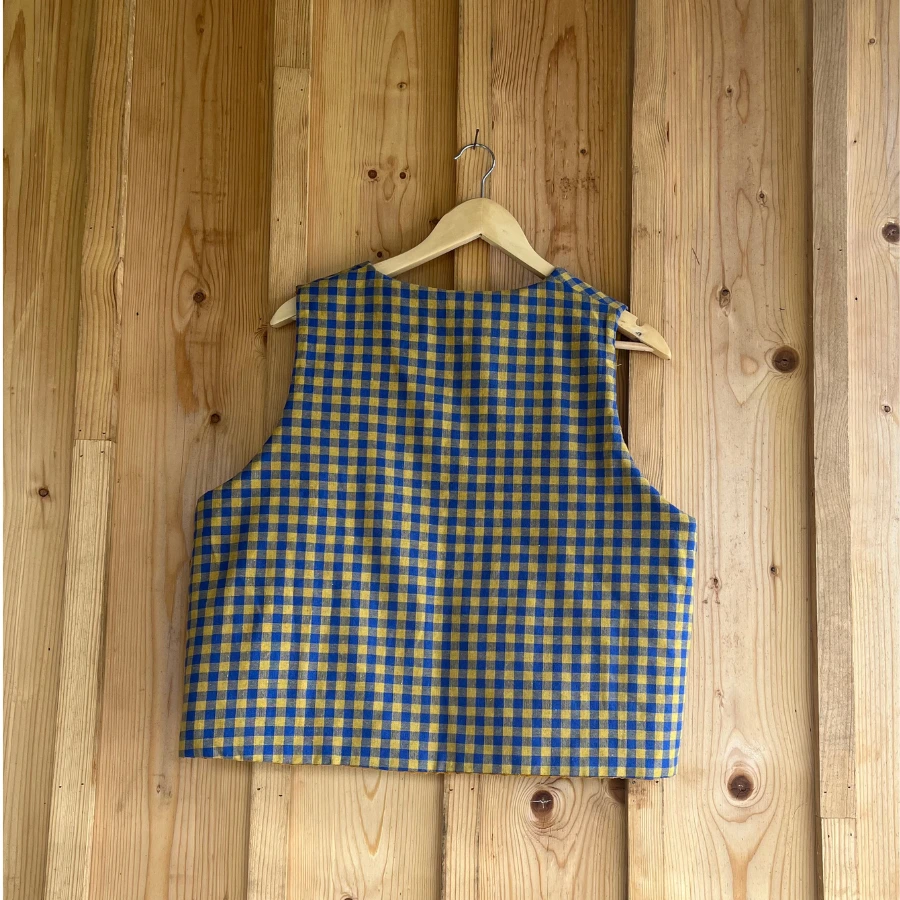 Gilet jaune vichy réversible unique sans manche