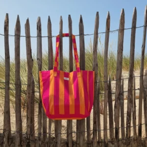 Grand sac à rayures rose et pêche