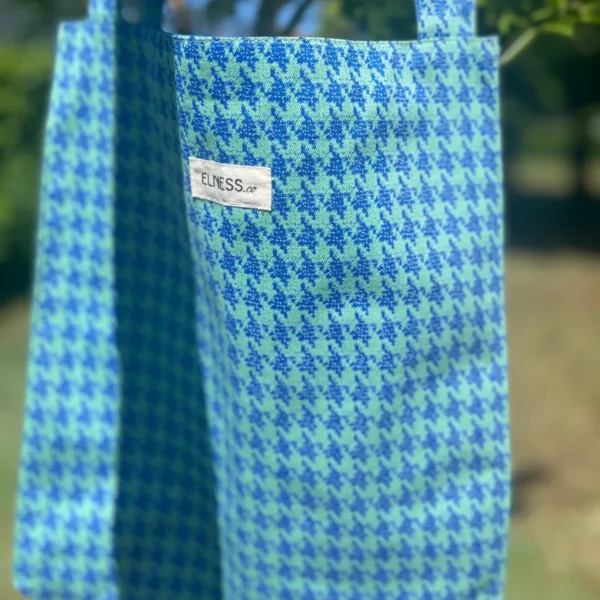 Tote Bag accordéons motif pied de poule bleu et beige