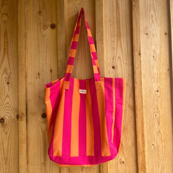 Grand sac à rayures rose et pêche