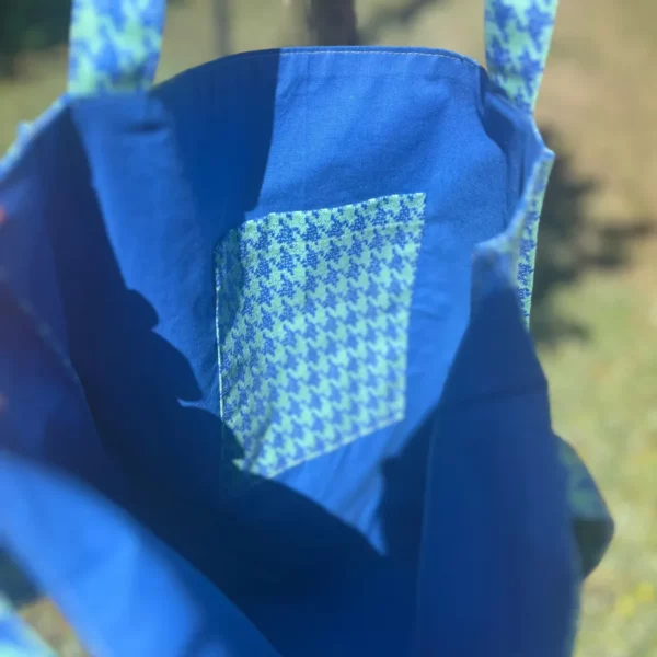 Tote Bag accordéons motif pied de poule bleu et beige