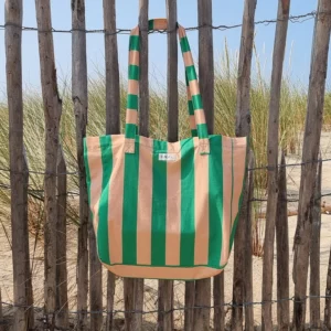 Grand sac à rayures vert et pêche