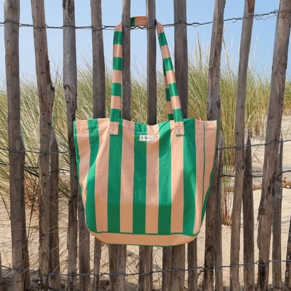 Grand sac à rayures vert et pêche