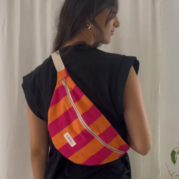 Sac banane rayures rose et pêche – Image 4